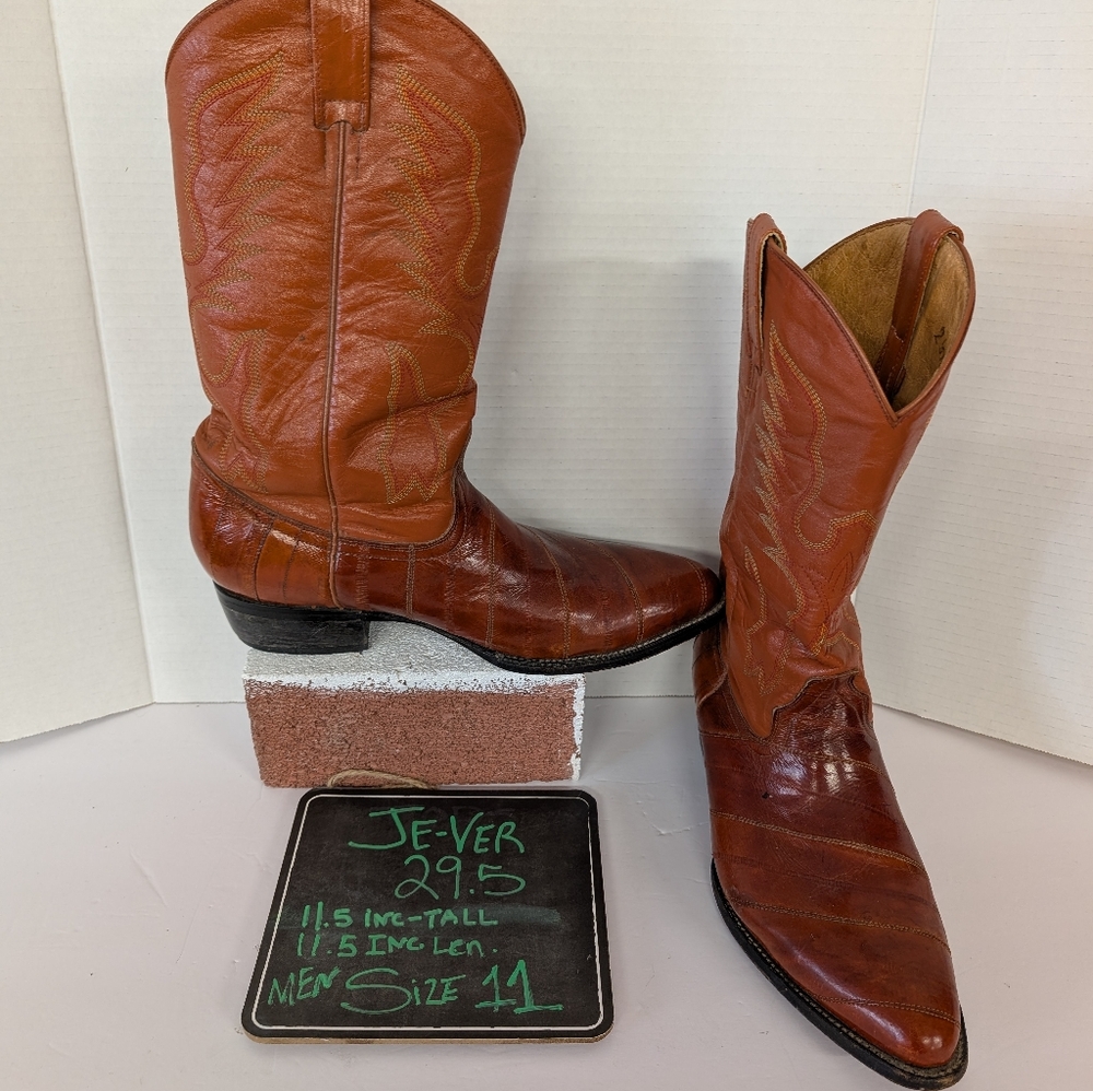 Boots  Men's Cowboy Western Brown Exotic Leather Cowboy Boots Size 11 - Picture 9 of 16